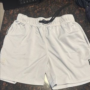 Men's White/ice blue ASRV mesh shorts. Two pockets. One zip pocket on the right.